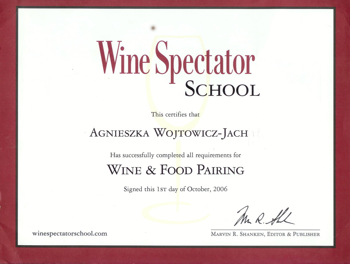 Agnieszka's Wine Spectator Diploma