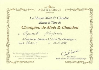 Dyplom Moet & Chandon dla Agnieszki