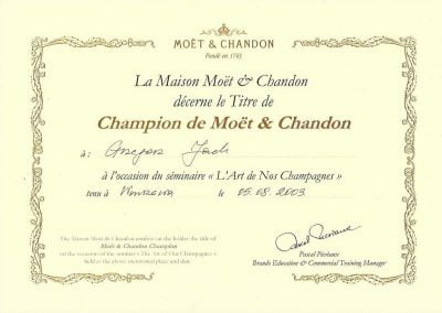 Dyplom Moet & Chandon dla Grzegorza