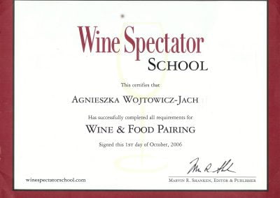 Dyplom Wine Spectator dla Agnieszki